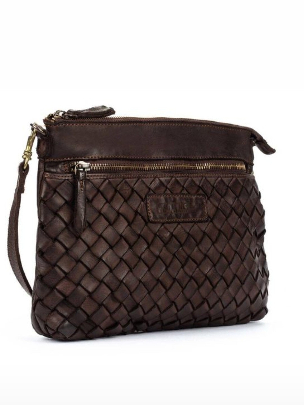 PIKOLINOS Dark Brown Woven Leather Crossbody Bag